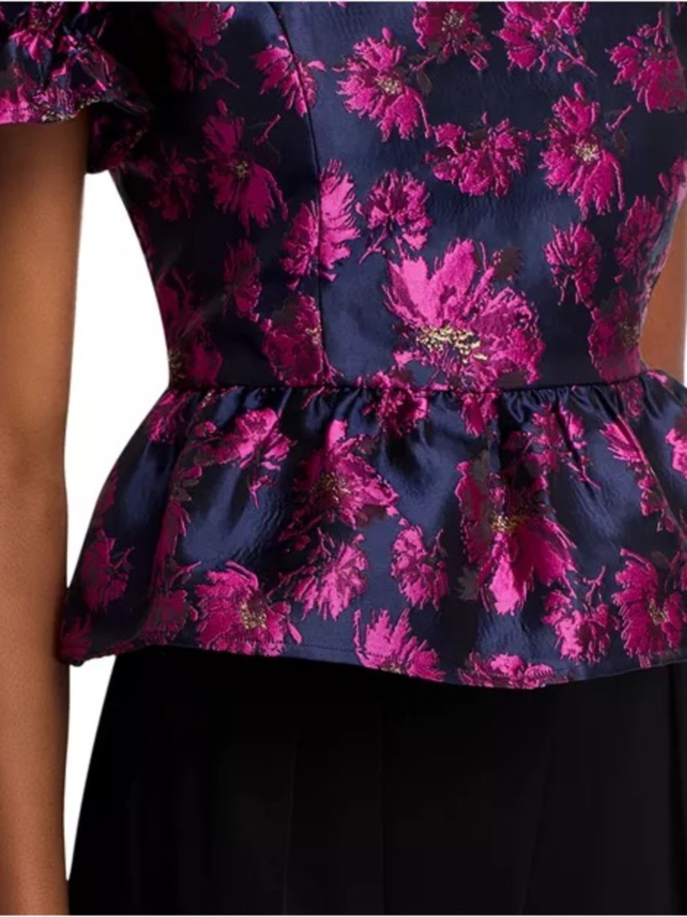 AQUA Navy Jacquar Peplum Top Size S - Picture 6 of 14